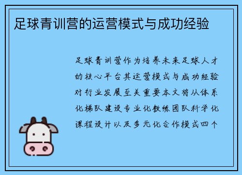 足球青训营的运营模式与成功经验